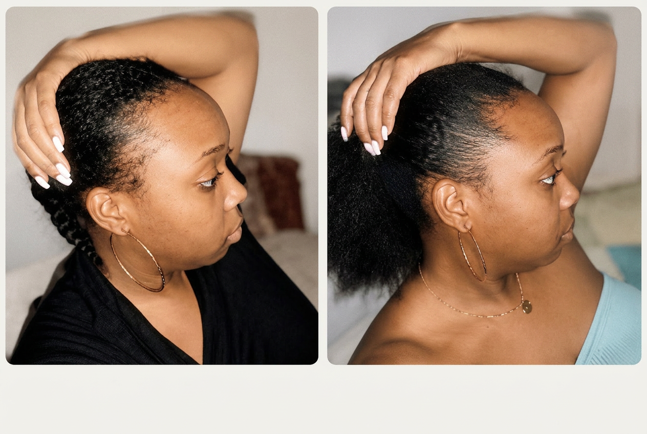 Nia — edge restoration result from Raw Batana oil